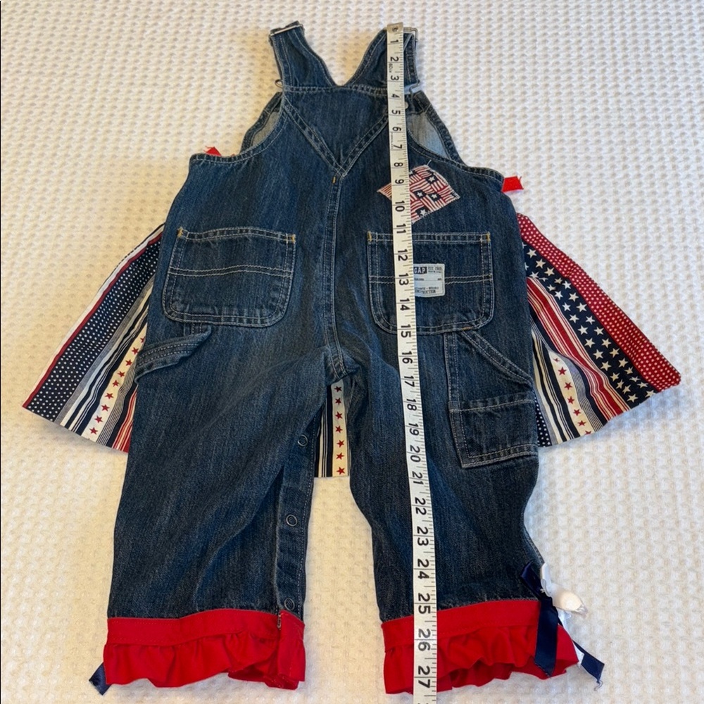 BABY GAP Red White Blue Denim Overalls Patriotic Stars Stripes Bib Skirt Ruffles - Picture 15 of 16